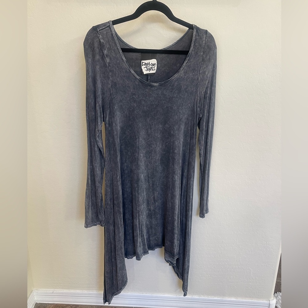 NWOT Darlove Jones Washed Dark Gray Long Sleeve Tunic Dress size Large
